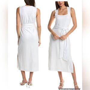 NWT Vince Pima Cotton White Sleeveless‎ Belted Midi  Dress Sz Small